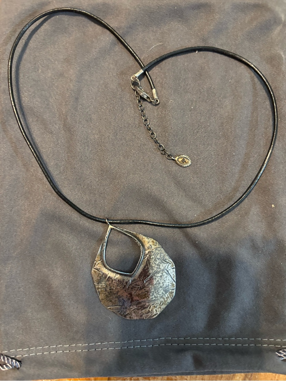 Silpada.925 Silver-Tone Textured Pendant Necklace - Black Cord
